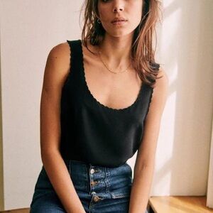 NWT Sezane 100% Silk Lucie Camisole Top Noir Black Size 34 US 2